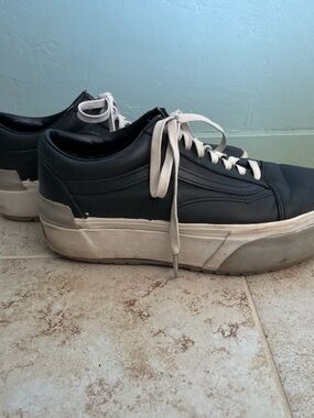 Vans Black Leather Platform Lace-Up Sneakers
